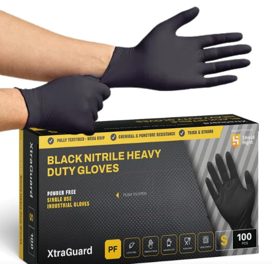 XtraGuard Nitrile Heavy Duty Black Disposable Gloves - 100 Pcs box